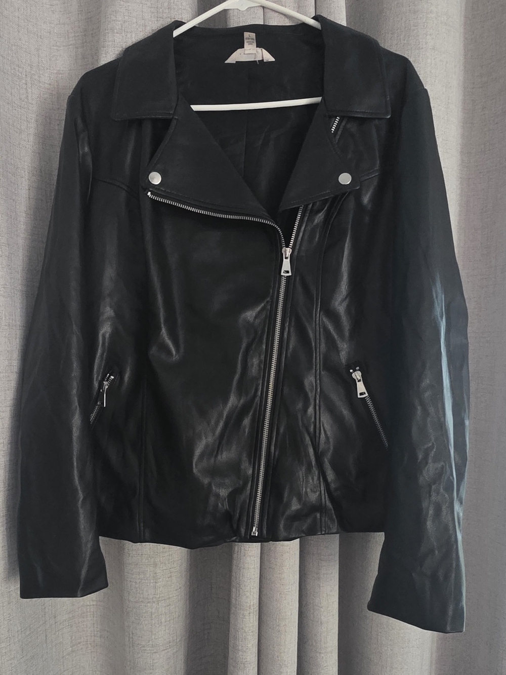 Time and Tru Black Faux Leather Moto Jacket with Silver Hardware